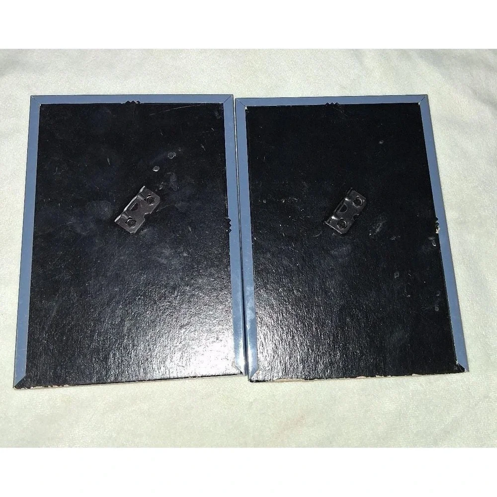 Vintage Pair 5x7 Children's Zoo Animal Prints Blue Metal Frames Camel Elephant